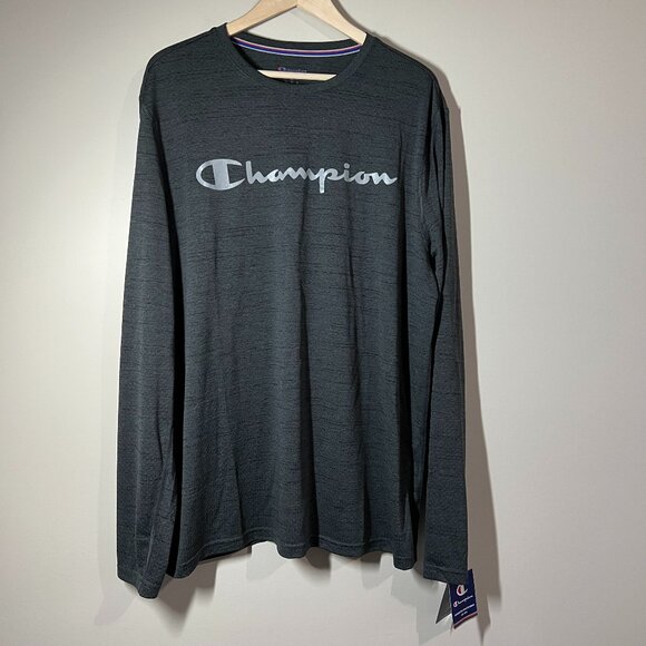 NWT Champion Men’s Performance Long Sleeve Shirt – Gray Logo Athletic Tee XL - Picture 1 of 8